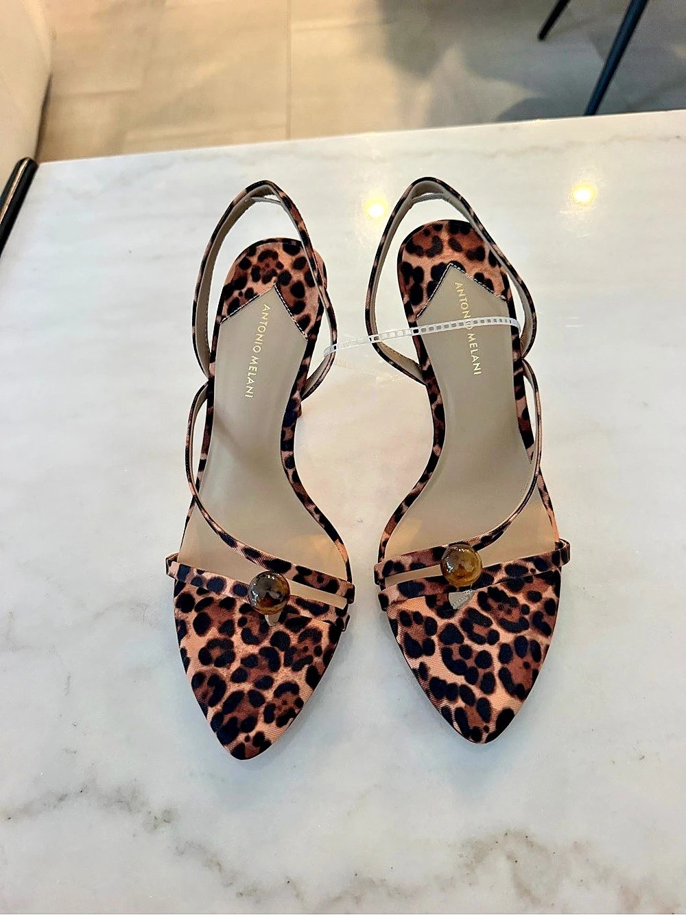 Antonio Melani Leopard-Print Slingback Heels with Bead Accent US 7.5